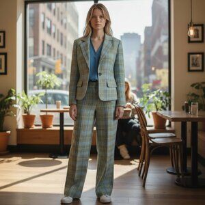 Ellen Tracy Linda Allard Vintage Plus Wool Lined Plaid Suit Size 14